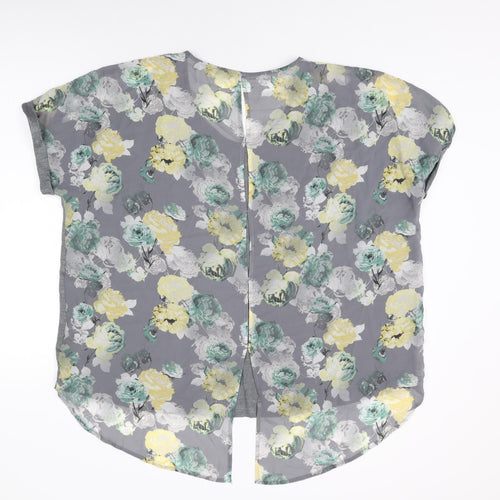 NEXT Womens Grey Floral Polyester Basic T-Shirt Size 22 Round Neck