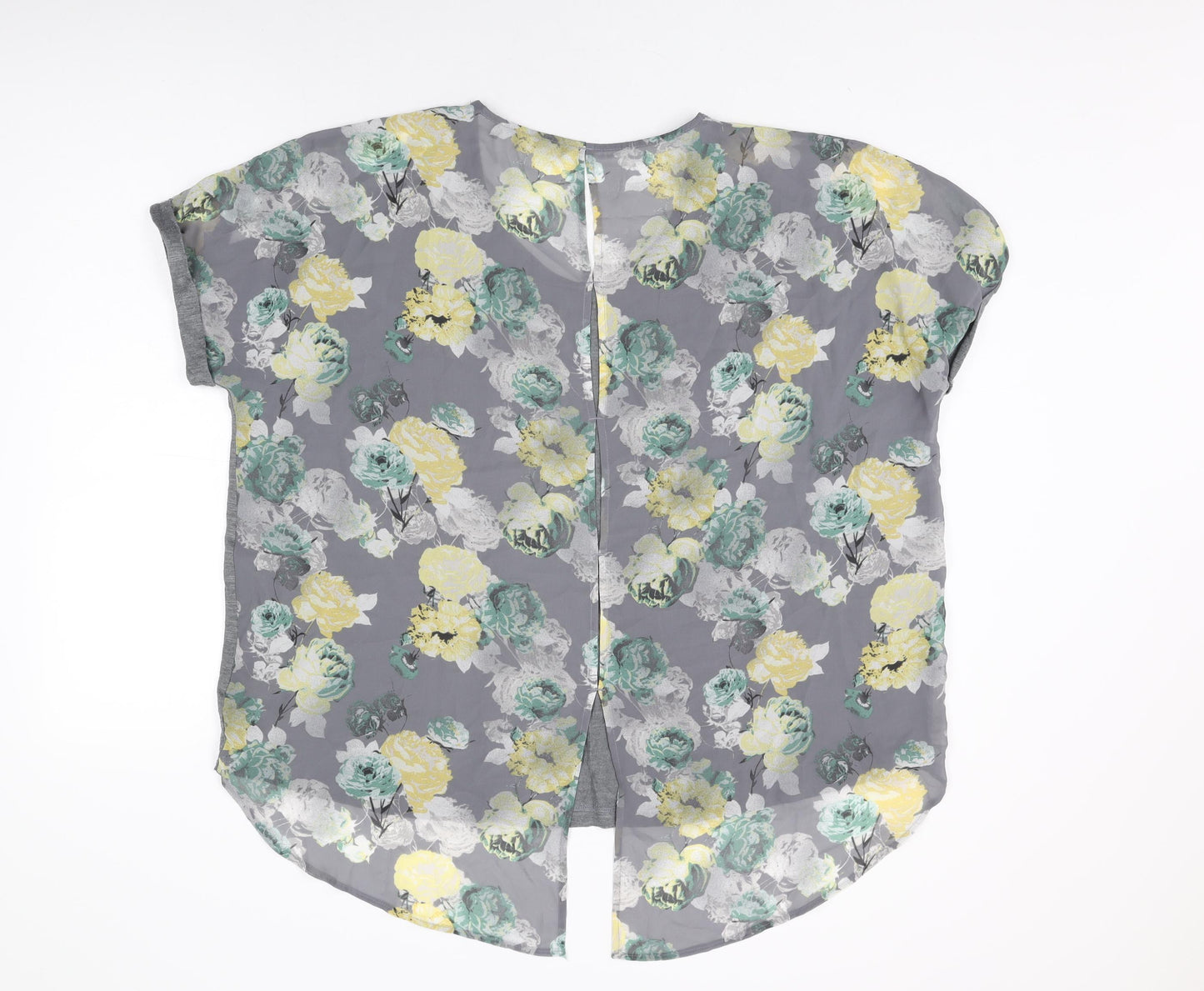 NEXT Womens Grey Floral Polyester Basic T-Shirt Size 22 Round Neck