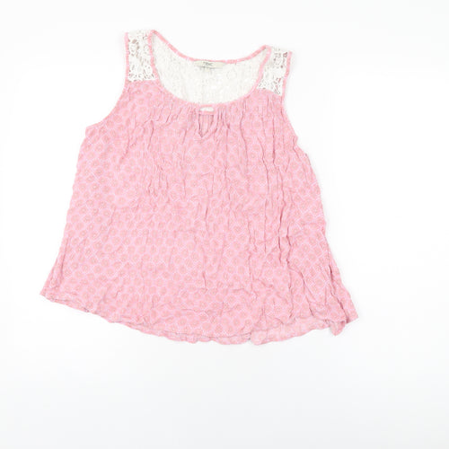 NEXT Womens Pink Geometric Viscose Basic T-Shirt Size 10 Round Neck