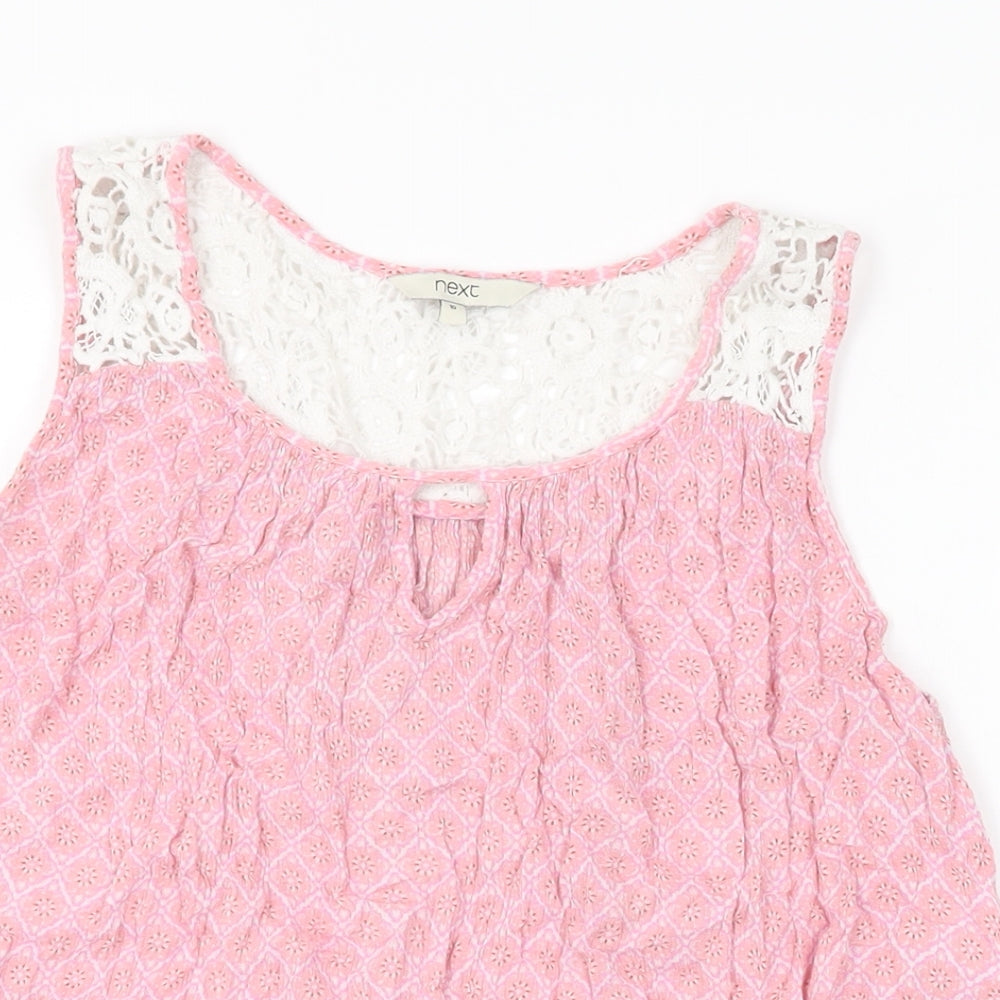 NEXT Womens Pink Geometric Viscose Basic T-Shirt Size 10 Round Neck