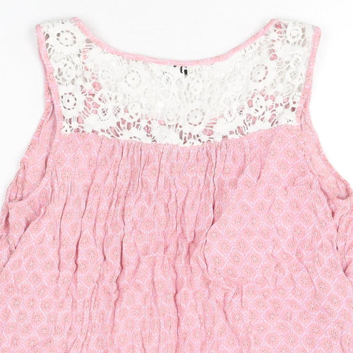 NEXT Womens Pink Geometric Viscose Basic T-Shirt Size 10 Round Neck