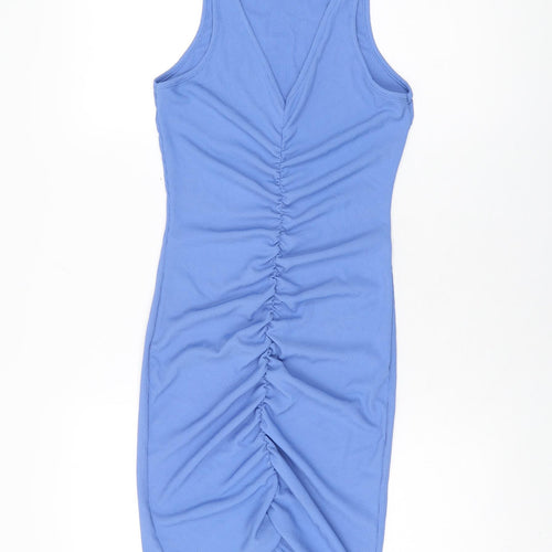 PRETTYLITTLETHING Womens Blue Polyester Bodycon Size 10 V-Neck Pullover