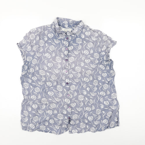 Seasalt Womens Grey Floral Cotton Basic Button-Up Size 18 Collared