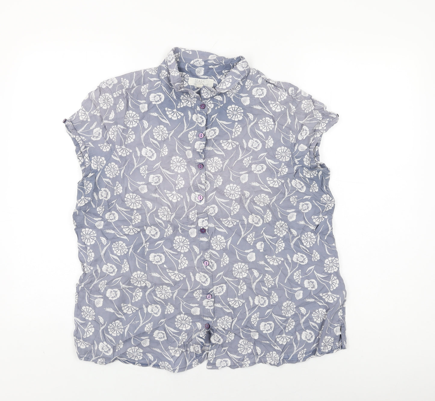Seasalt Womens Grey Floral Cotton Basic Button-Up Size 18 Collared