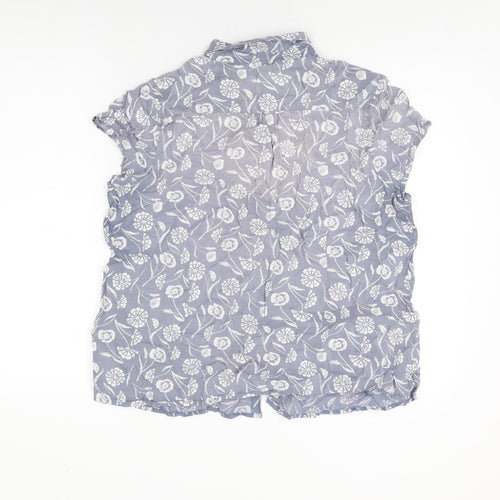 Seasalt Womens Grey Floral Cotton Basic Button-Up Size 18 Collared
