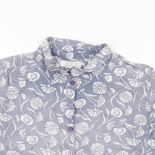 Seasalt Womens Grey Floral Cotton Basic Button-Up Size 18 Collared