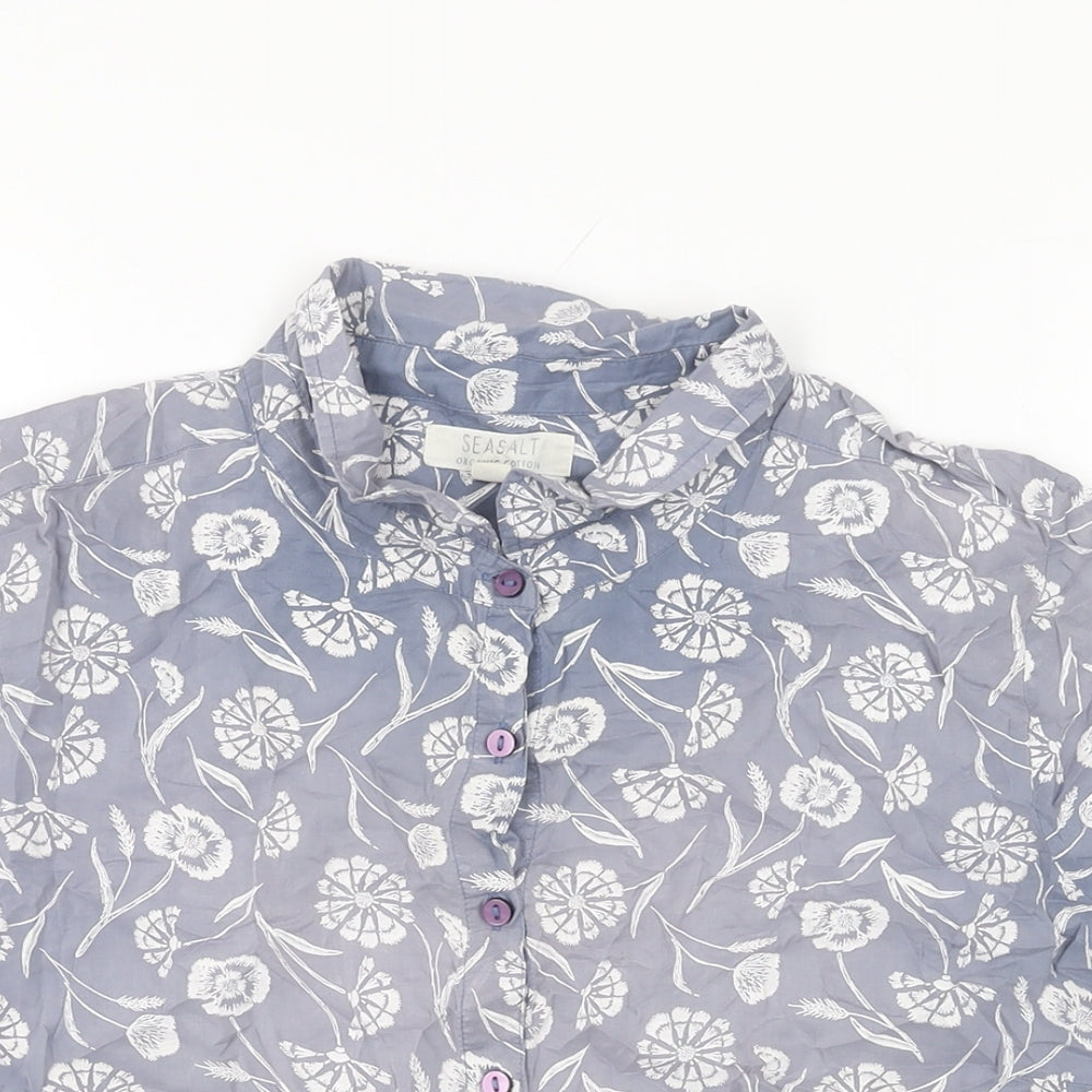 Seasalt Womens Grey Floral Cotton Basic Button-Up Size 18 Collared
