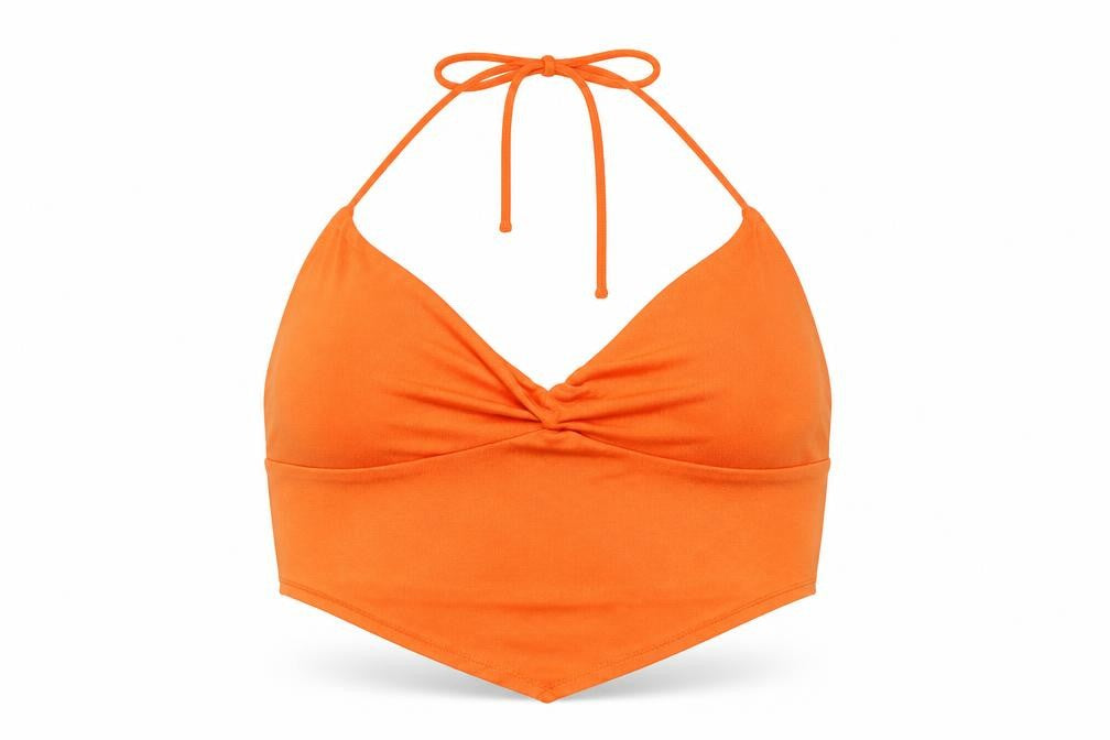Front view of New Look women’s orange polyester cropped t-shirt, size UK 20, halter