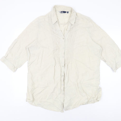 Isle Womens Beige Linen Basic Button-Up Size 18 Collared