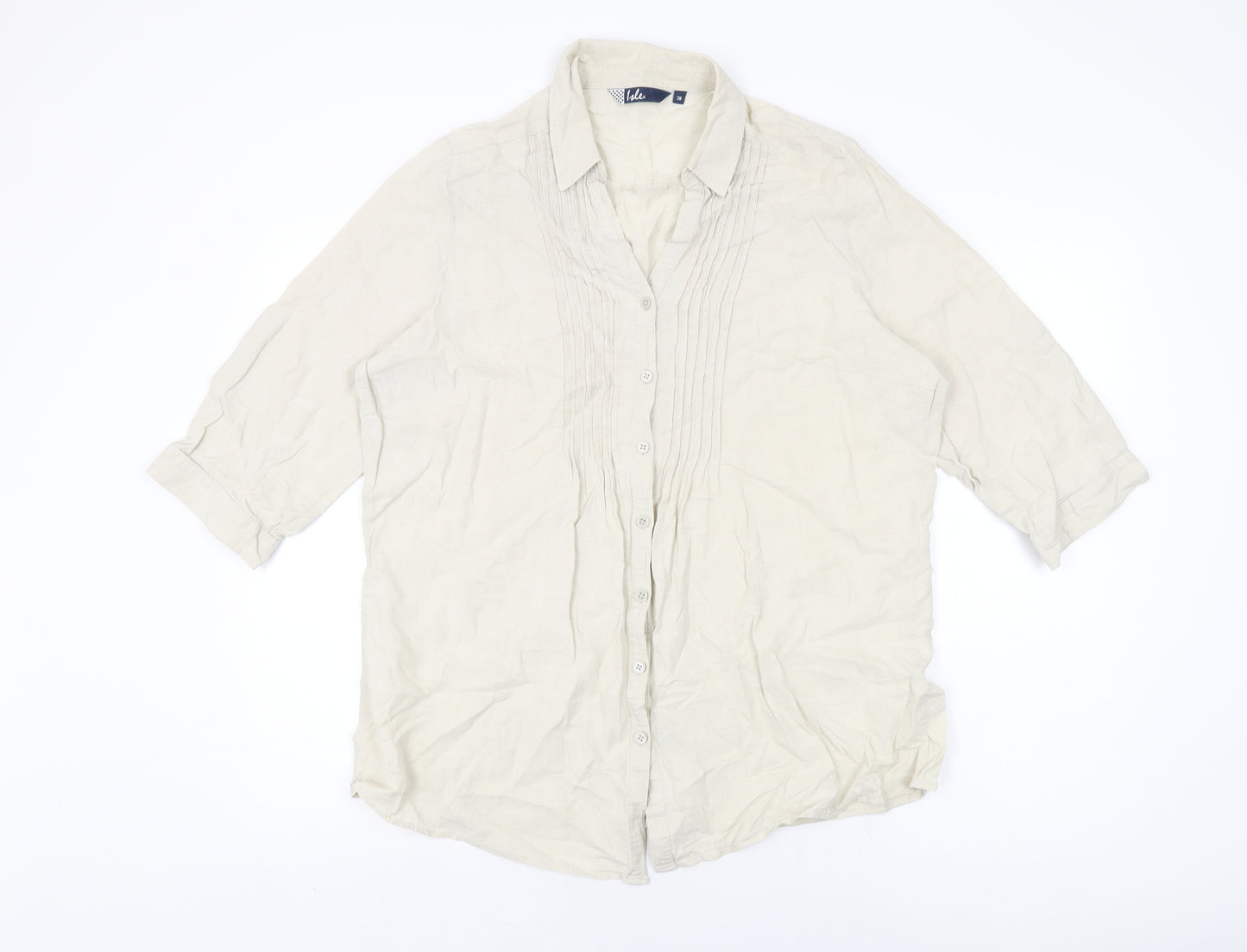 Isle Womens Beige Linen Basic Button-Up Size 18 Collared