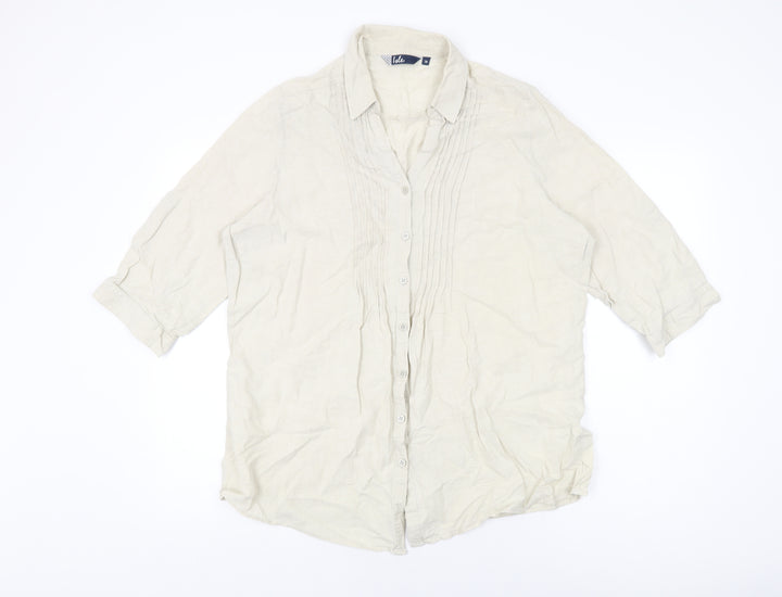 Isle Womens Beige Linen Basic Button-Up Size 18 Collared