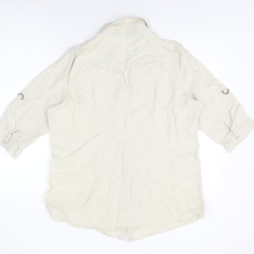 Isle Womens Beige Linen Basic Button-Up Size 18 Collared