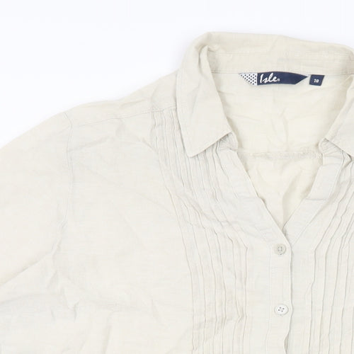 Isle Womens Beige Linen Basic Button-Up Size 18 Collared