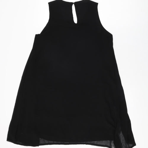Sabrina Diamanti Womens Black Polyester Shift Size S Round Neck Button