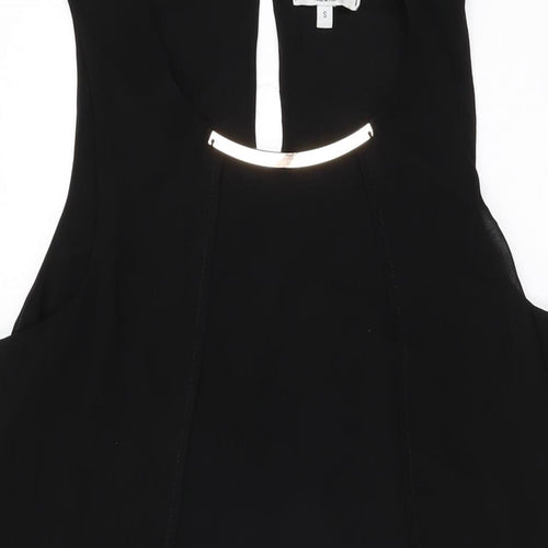 Sabrina Diamanti Womens Black Polyester Shift Size S Round Neck Button