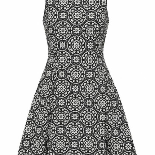 Zara Womens Grey Geometric Cotton Skater Dress Size XS Round Neck Zip