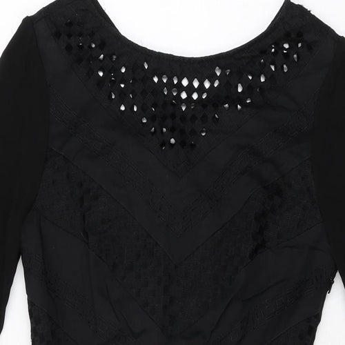 Karen Millen Womens Black Geometric Cotton Bodycon Size 10 Round Neck Zip