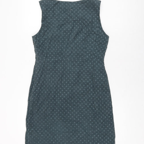 White Stuff Womens Blue Polka Dot Cotton Bodycon Size 10 Round Neck Zip