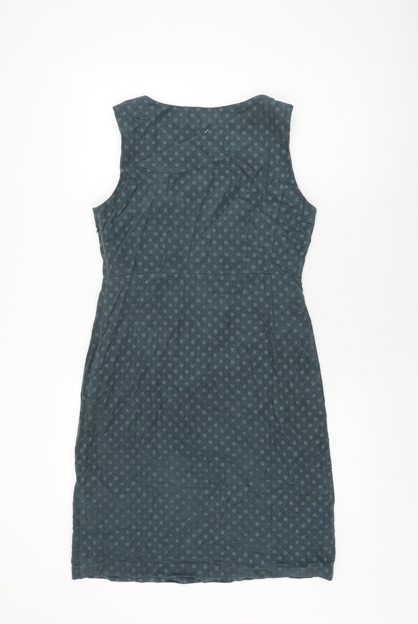 White Stuff Womens Blue Polka Dot Cotton Bodycon Size 10 Round Neck Zip