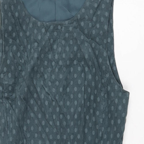 White Stuff Womens Blue Polka Dot Cotton Bodycon Size 10 Round Neck Zip