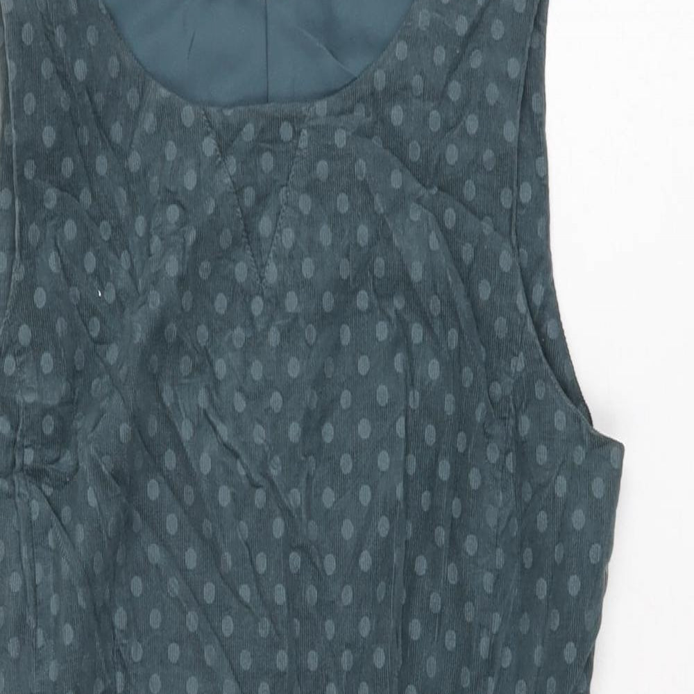 White Stuff Womens Blue Polka Dot Cotton Bodycon Size 10 Round Neck Zip