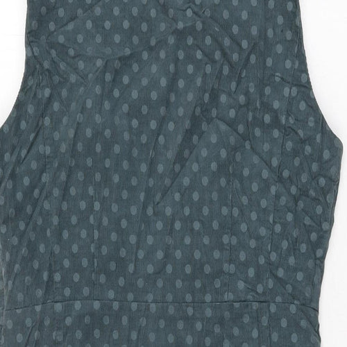 White Stuff Womens Blue Polka Dot Cotton Bodycon Size 10 Round Neck Zip