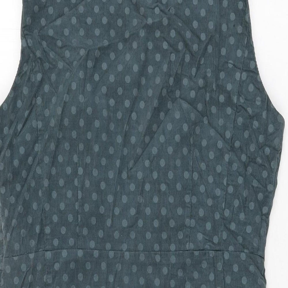 White Stuff Womens Blue Polka Dot Cotton Bodycon Size 10 Round Neck Zip
