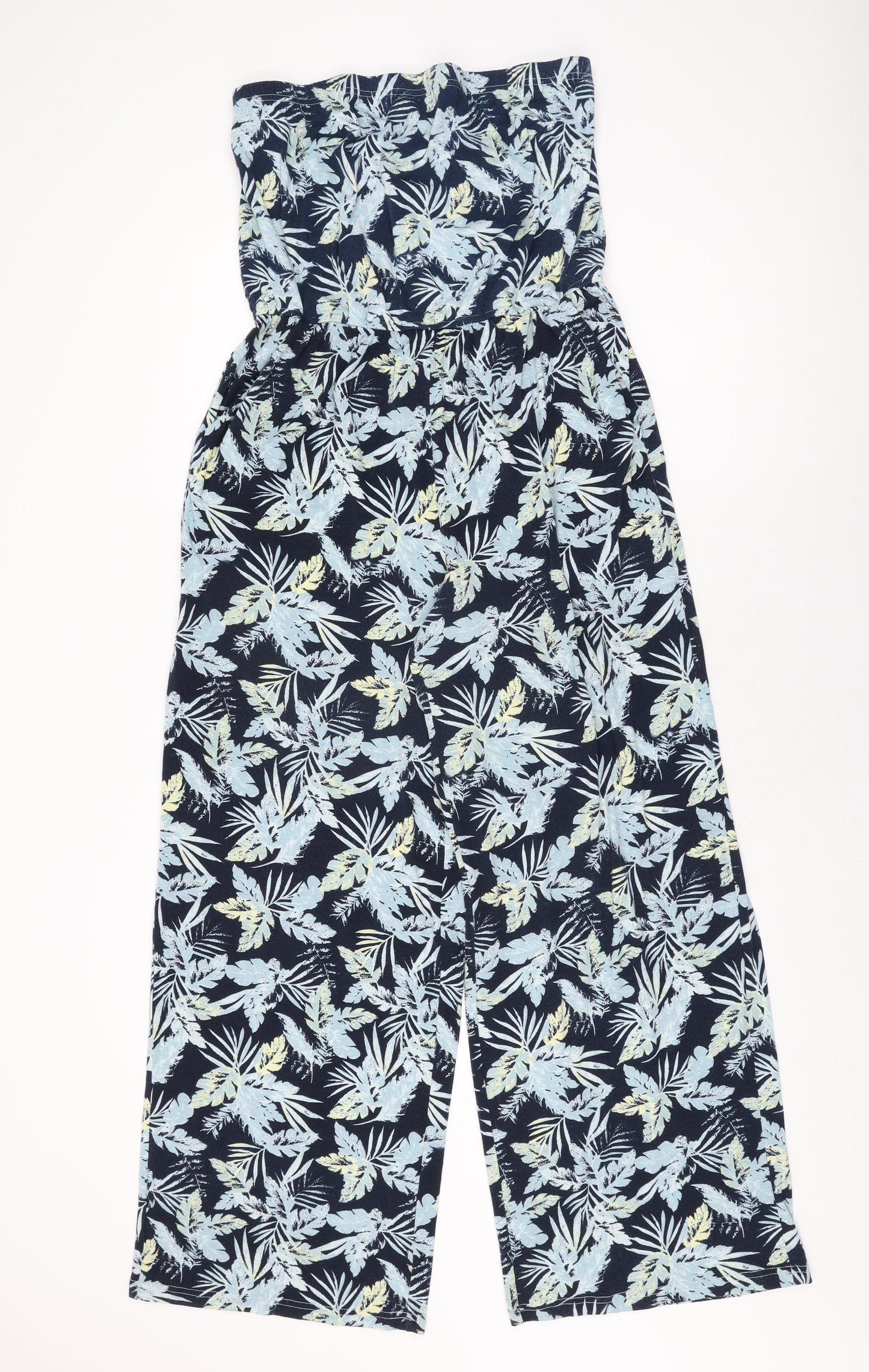 SOSANDAR Womens Blue Floral Polyester Jumpsuit One-Piece Size 14 L29 in Pullover