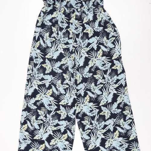SOSANDAR Womens Blue Floral Polyester Jumpsuit One-Piece Size 14 L29 in Pullover