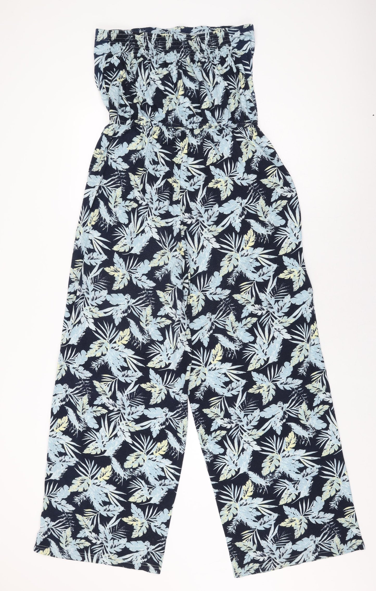 SOSANDAR Womens Blue Floral Polyester Jumpsuit One-Piece Size 14 L29 in Pullover