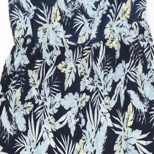 SOSANDAR Womens Blue Floral Polyester Jumpsuit One-Piece Size 14 L29 in Pullover