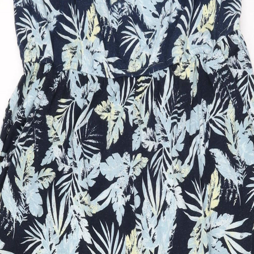 SOSANDAR Womens Blue Floral Polyester Jumpsuit One-Piece Size 14 L29 in Pullover