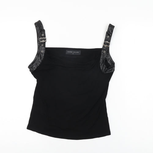 Karen Millen Womens Black Polyurethane Basic T-Shirt Size 14 Cowl Neck