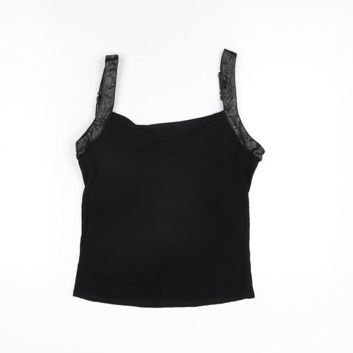 Karen Millen Womens Black Polyurethane Basic T-Shirt Size 14 Cowl Neck