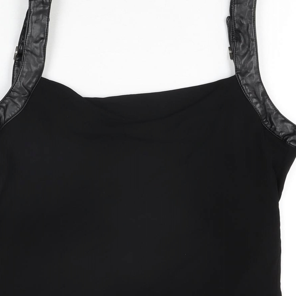 Karen Millen Womens Black Polyurethane Basic T-Shirt Size 14 Cowl Neck