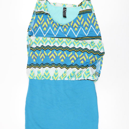 Sweet Womens Blue Geometric Polyester Mini Size M Round Neck Pullover