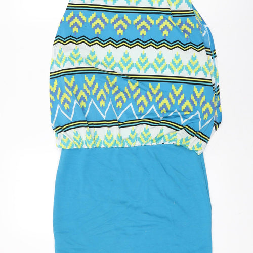 Sweet Womens Blue Geometric Polyester Mini Size M Round Neck Pullover