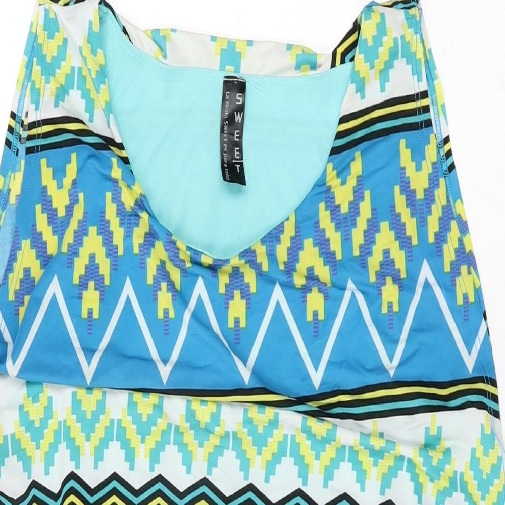 Sweet Womens Blue Geometric Polyester Mini Size M Round Neck Pullover