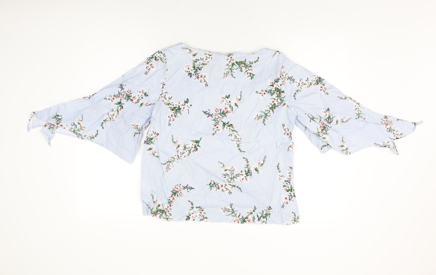 H&M Womens Blue Floral Cotton Basic T-Shirt Size 10 Round Neck