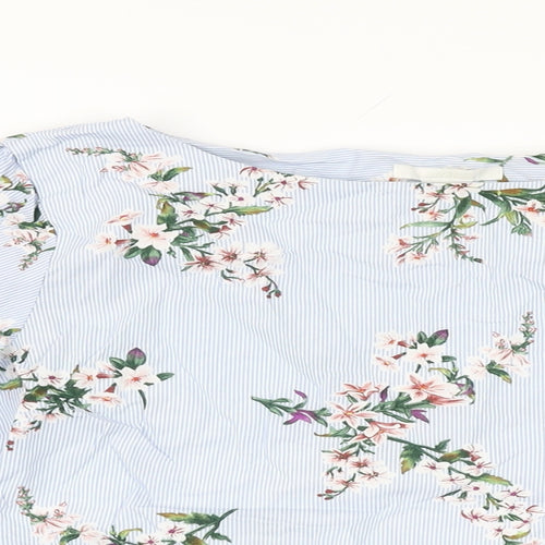 H&M Womens Blue Floral Cotton Basic T-Shirt Size 10 Round Neck
