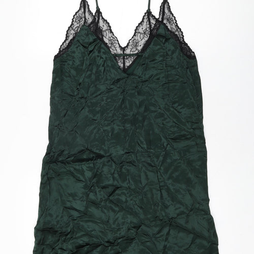 Mango Womens Green Viscose Slip Dress Size M V-Neck Pullover