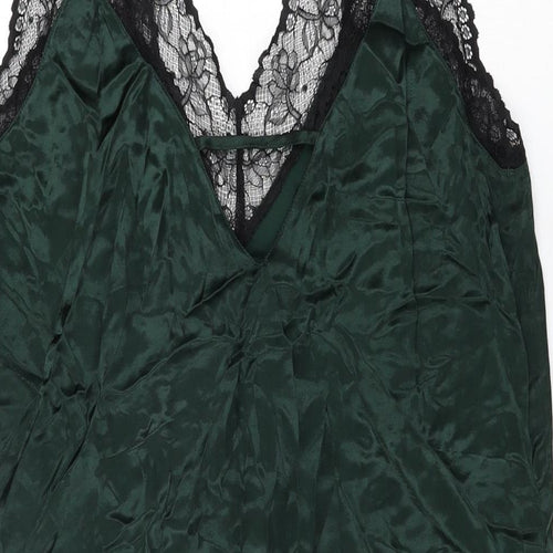 Mango Womens Green Viscose Slip Dress Size M V-Neck Pullover