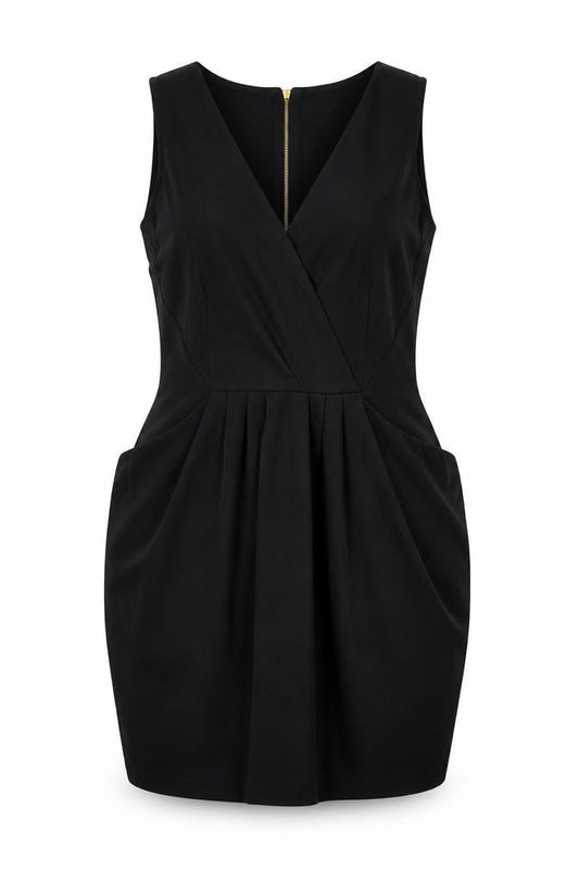 Front view of Closet women’s black polyester bodycon, size UK 14, v-neck zip