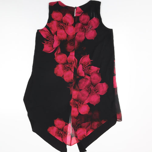 Roman Womens Black Floral Polyester Basic Blouse Size 12 Round Neck