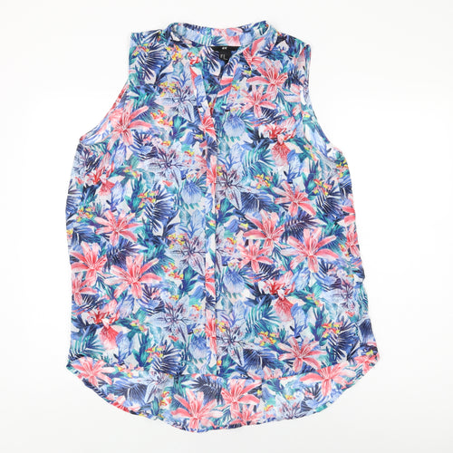 H&M Womens Multicoloured Floral Polyester Basic Button-Up Size 14 Collared