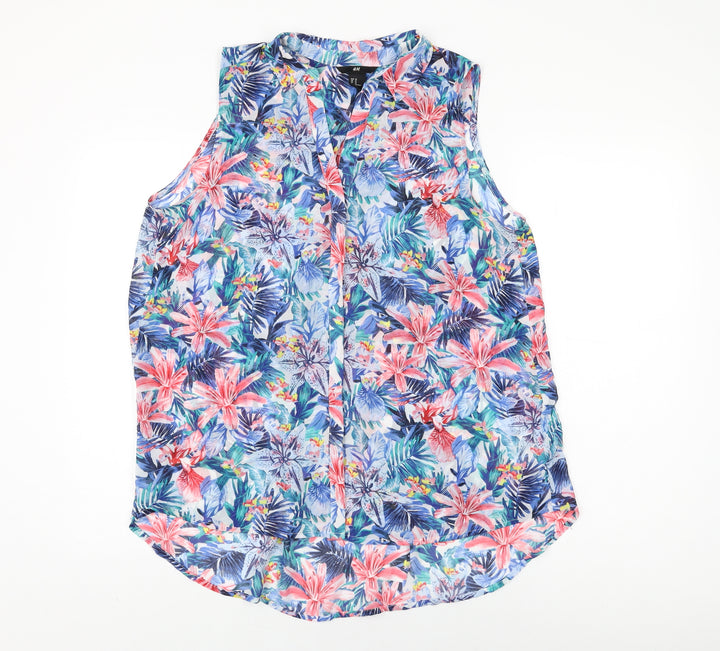 H&M Womens Multicoloured Floral Polyester Basic Button-Up Size 14 Collared