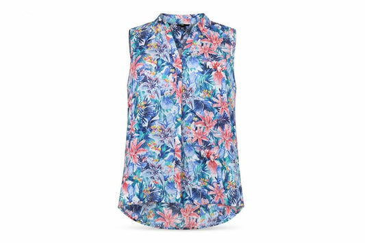 Front view of H&M women’s multicoloured floral polyester basic button-up, size UK 14, collared