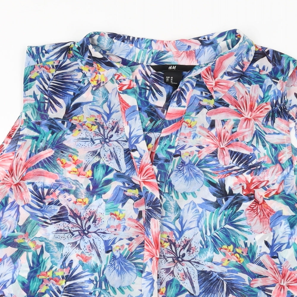 H&M Womens Multicoloured Floral Polyester Basic Button-Up Size 14 Collared