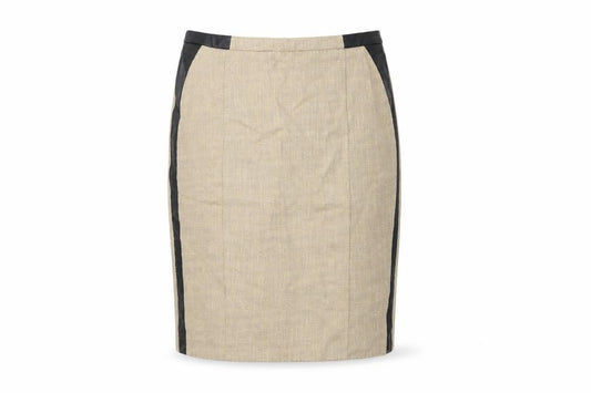 Front view of Next women’s beige cotton straight & pencil skirt, size UK 12, zip