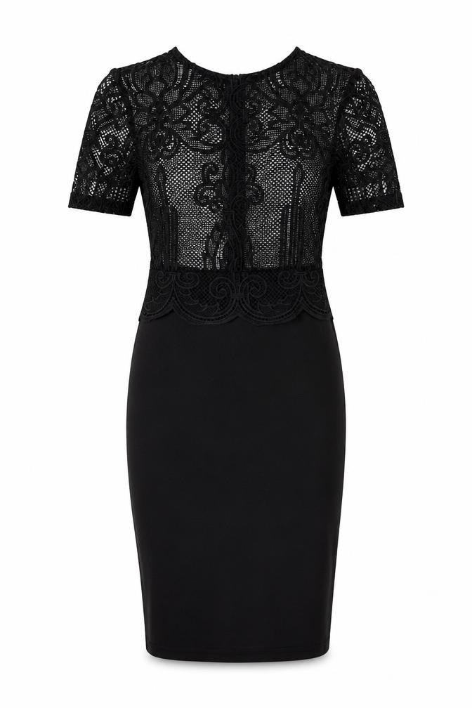 Front view of Zara women’s black geometric polyester bodycon, size S, round neck zip